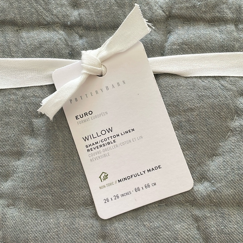 Pottery Barn Euro Willow Sham/Cotton Linen Reversible, NWOT